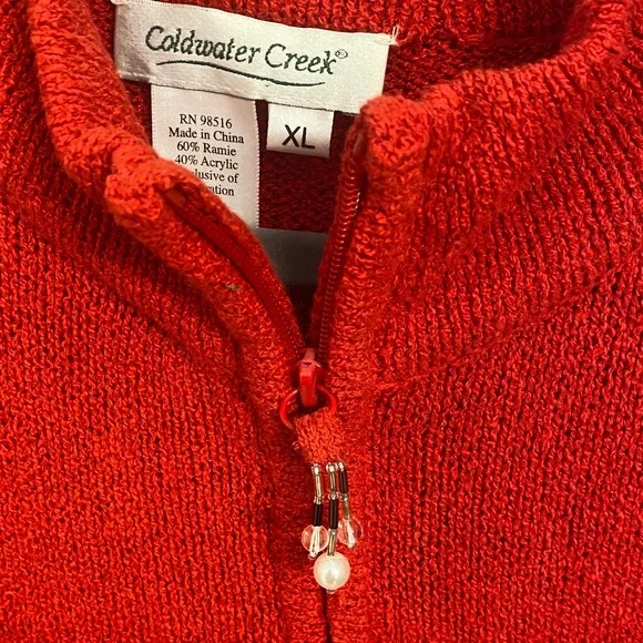 Coldwater Creek Vibrant Red Cat Design Cardigan - Picture 2 of 6